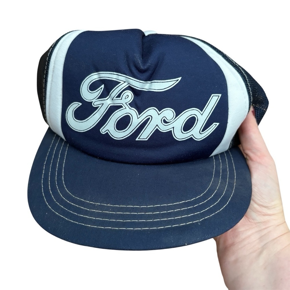 Vintage Ford Blue Mesh Back Trucker SnapBack Hat Made in Korea 80s 90s